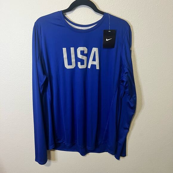 NWT Nike Running Team USA Blue Long Sleeve Top Size XXL - Picture 1 of 7